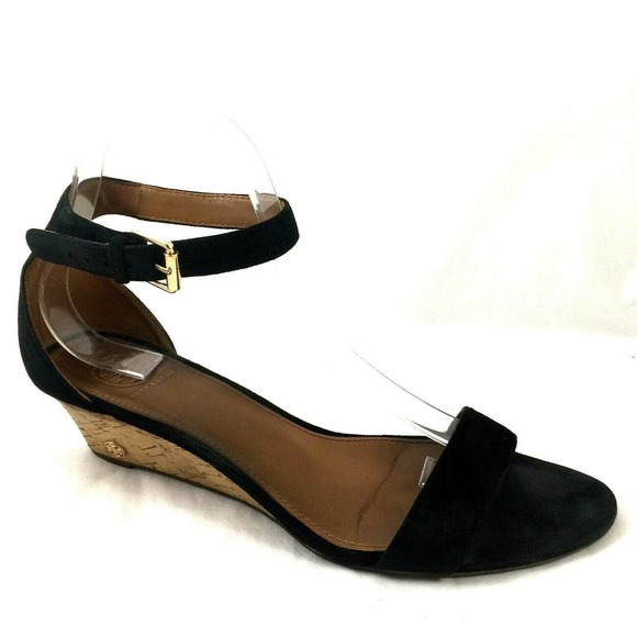 Tory Burch | Shoes | Tory Burch Savannah Wedge Sandal Black Suede Open |  Poshmark